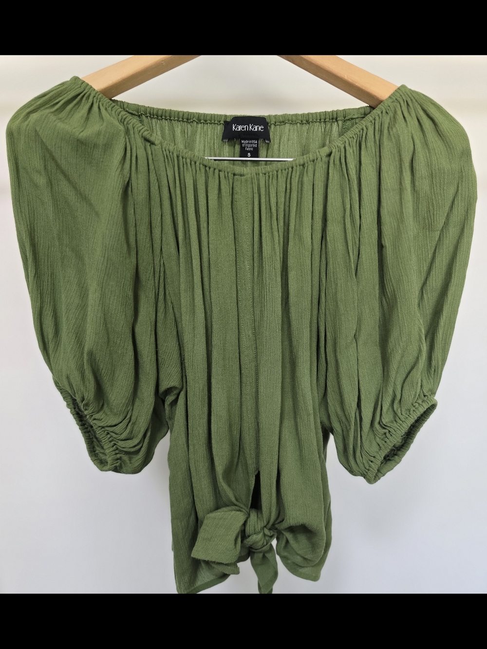 Karen Kane Olive Green Off-the-Shoulder Tie-Front Blouse